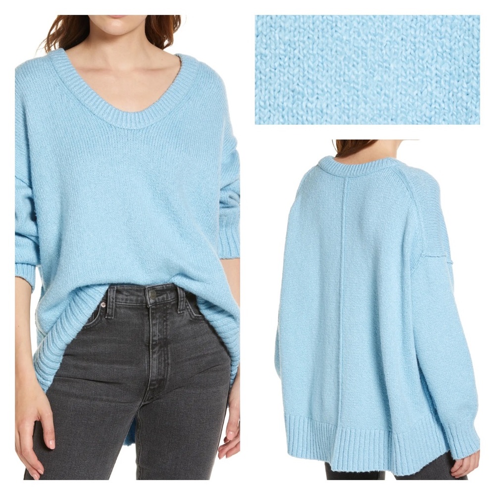 Free People Brookside Knit Sweater Tunic Starlight Blue Oversized